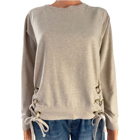 Michael Kors Tops - Michael Kors Womens Oatmeal Heather Lace Up Side Grommet Sweatshirt Small Beige